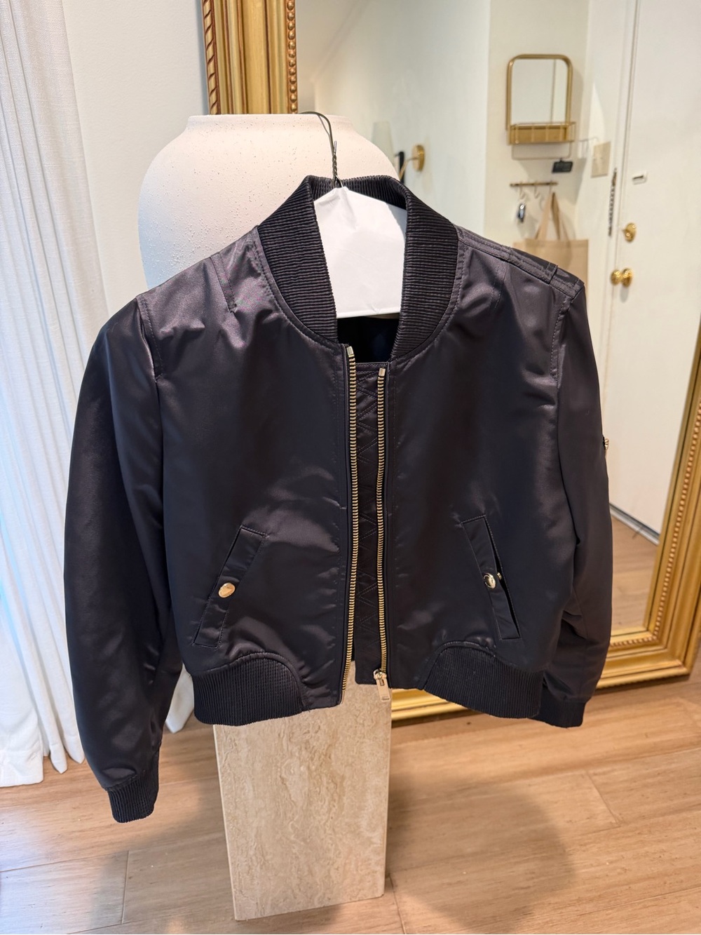 Burberry Navy Bomber Jacket with Gold Hardware